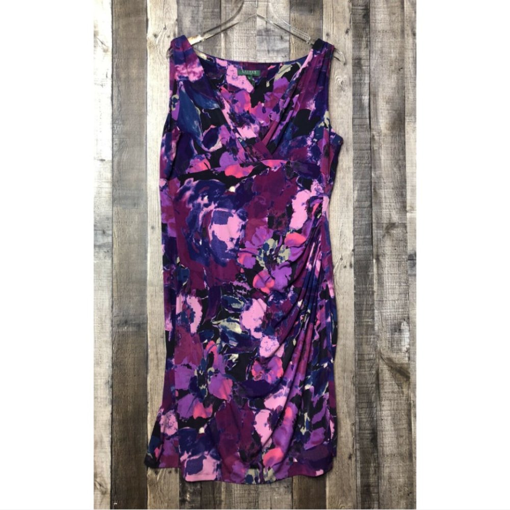 Lauren Ralph Lauren Purple Ruched Dress Cocktail Evening Party